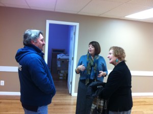 Laurie hearing the 'real' story behind the renovations from Don and Margaret.